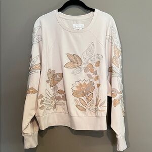 Anthropologie Cream embroidered top